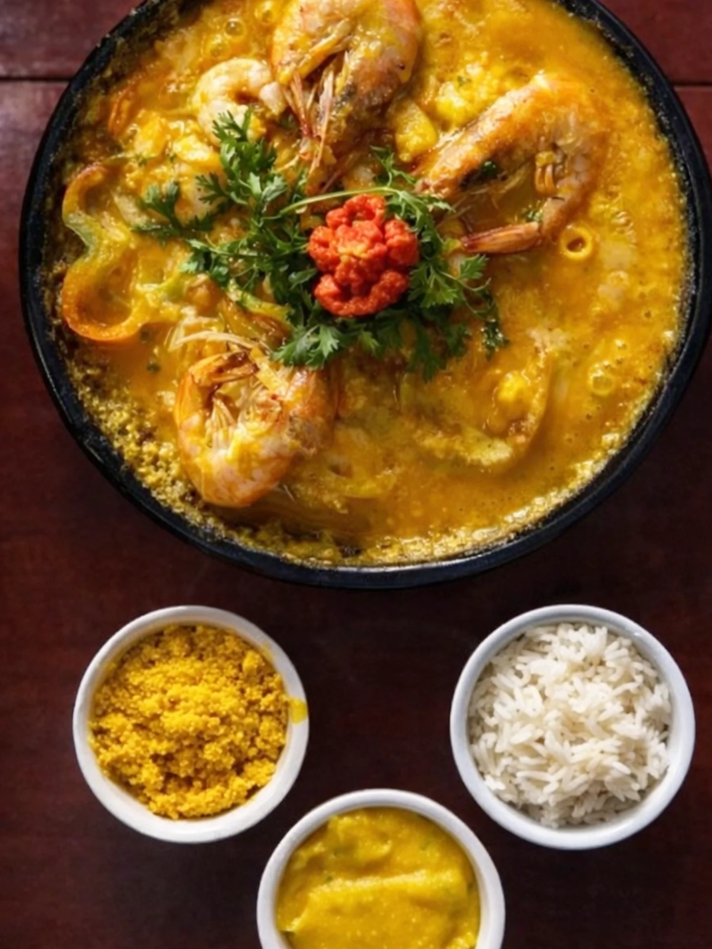 Moqueca com pirão e arroz