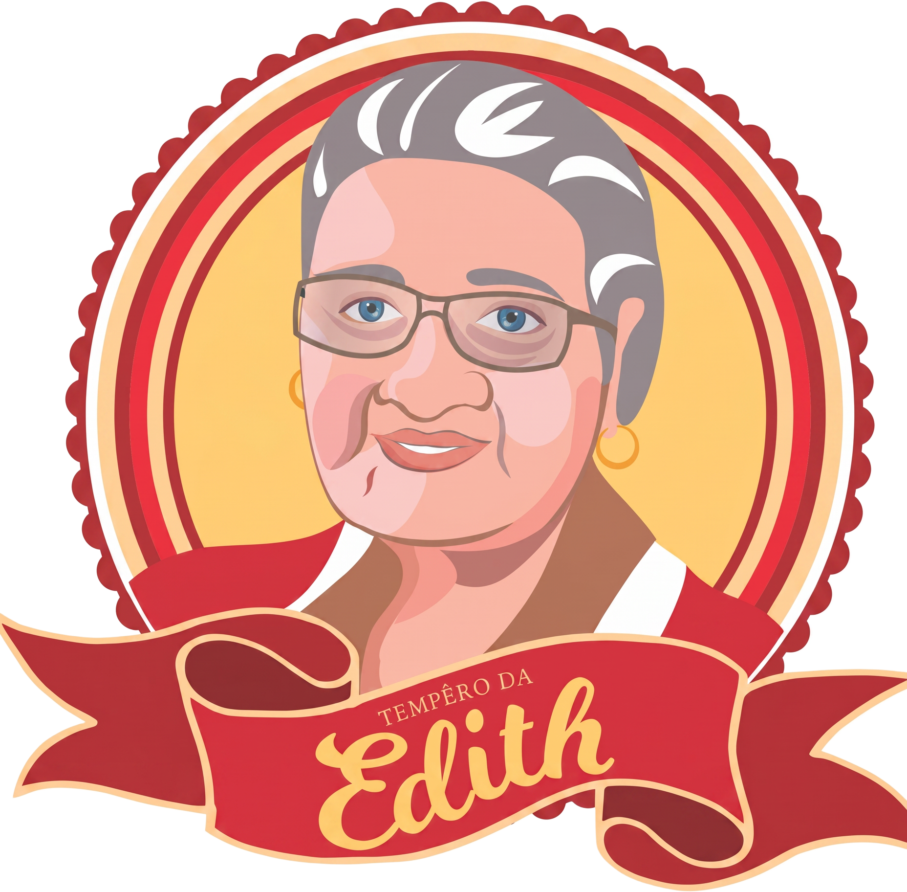 Selo Tempêro da Edith — ilustração de Dona Edith com faixa vermelha